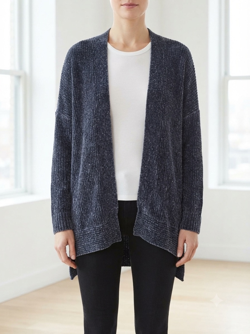 89th & Madison Open-Front Navy Ribbed Cardigan